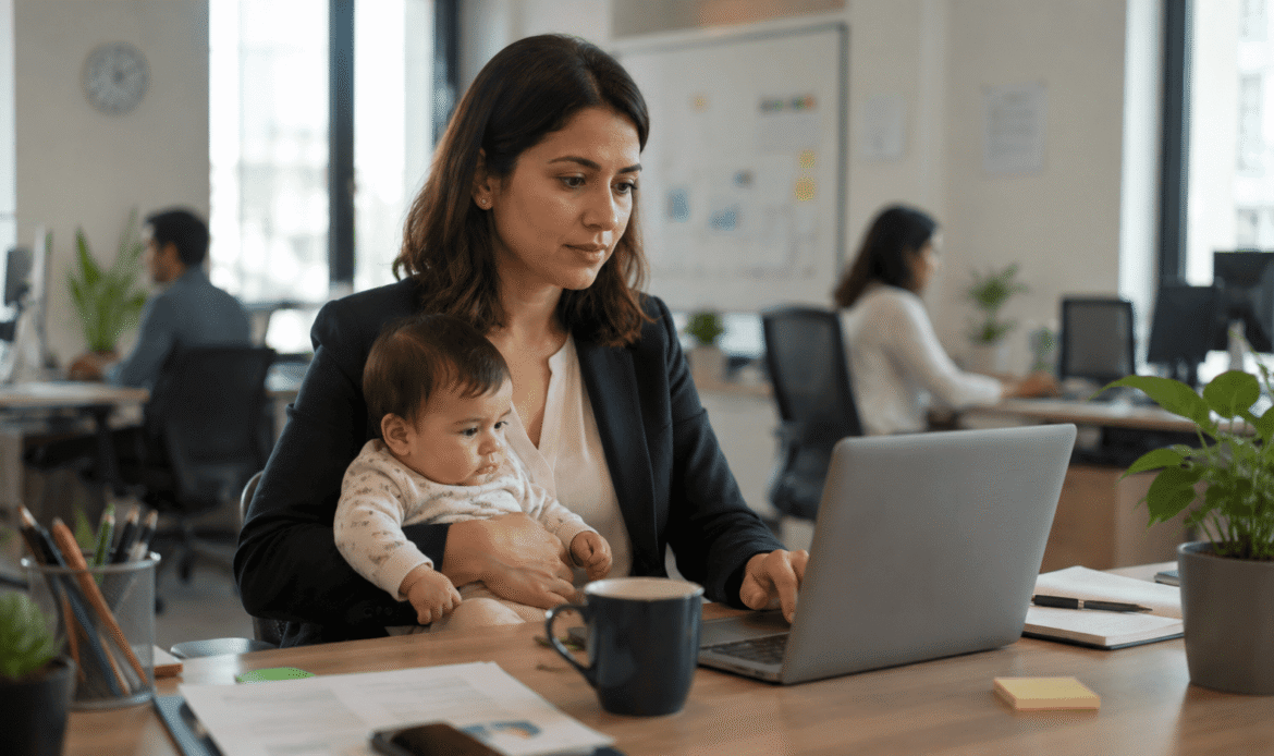 Working mother returning to office after maternity leave facing workplace challenges