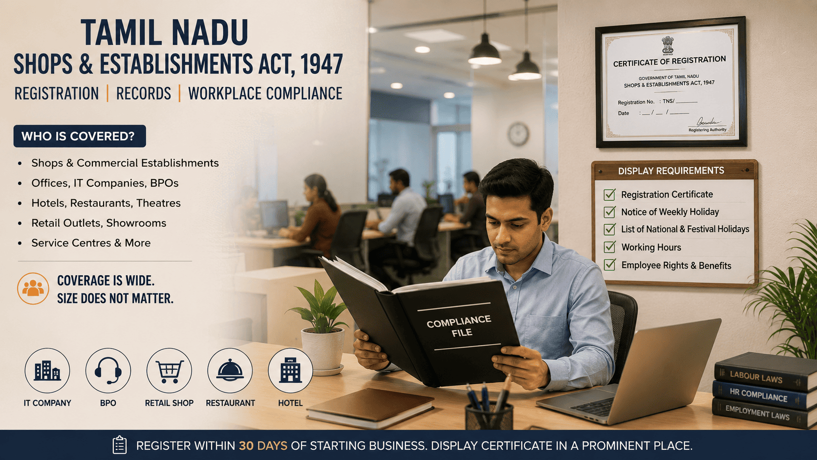 Tamil Nadu Shops & Establishments Act – Registration + Workplace Compliance