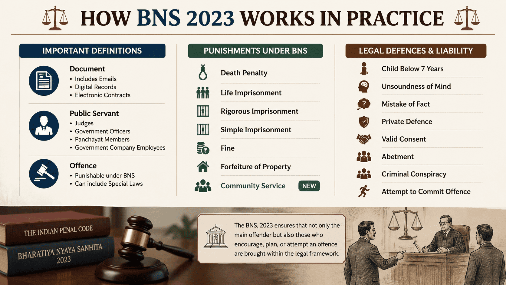 BNS 2023 – Definitions, Punishments & Legal Defences