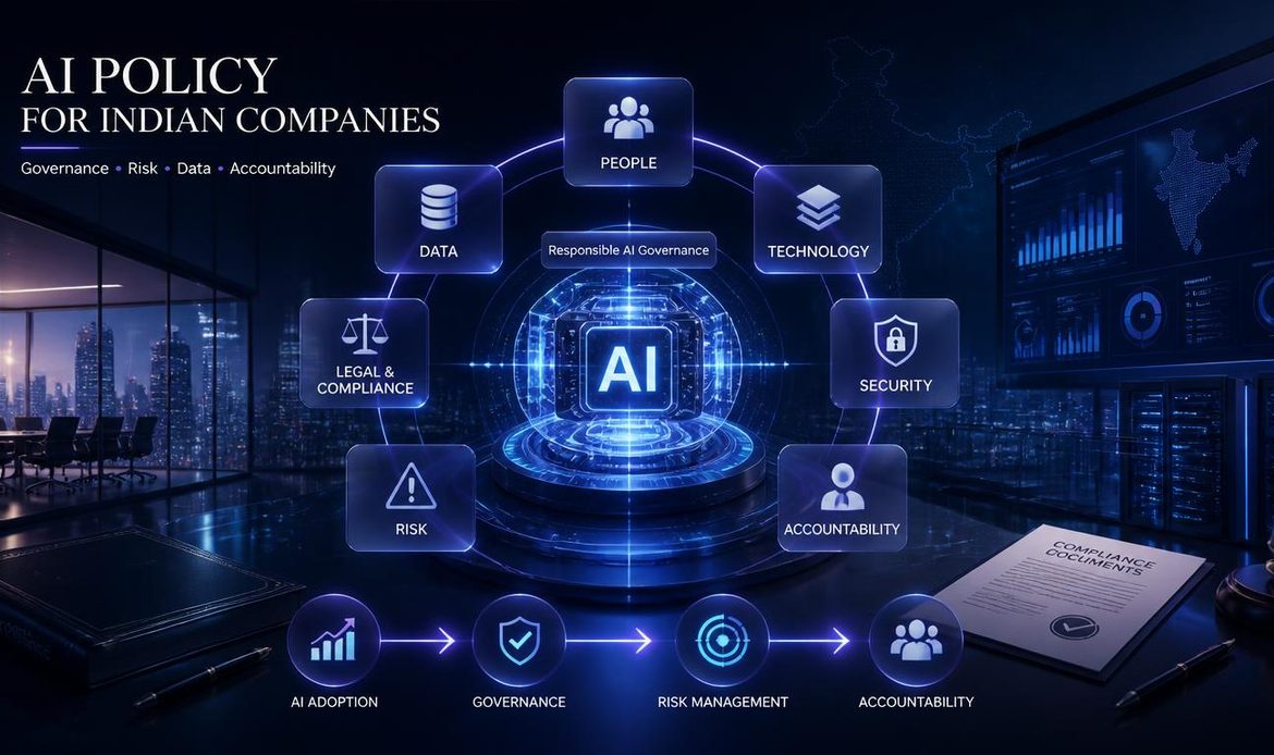 AI governance framework for Indian companies showing the connection between technology, data, risk, compliance and accountability.