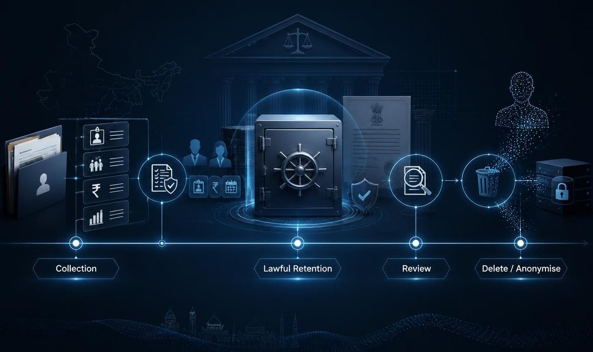 Employee data retention period in India showing lawful retention, statutory requirements, and secure deletion