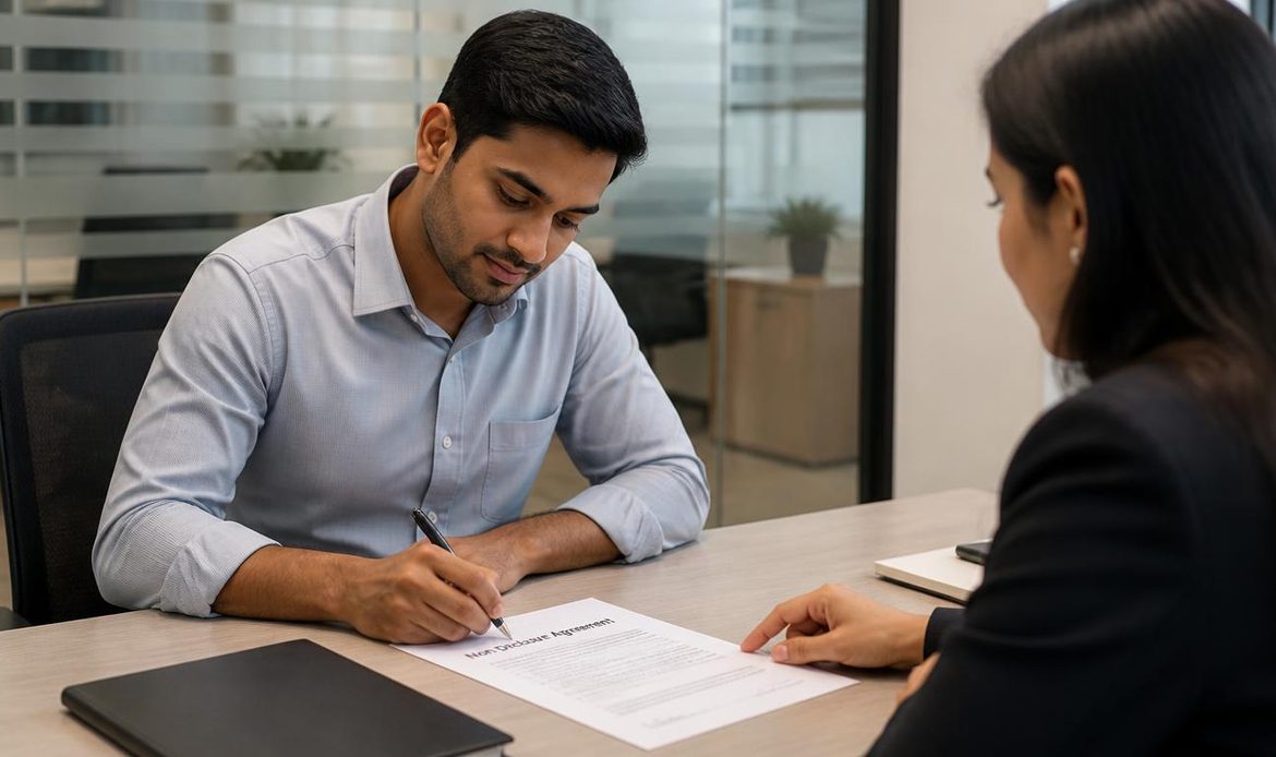 Employee signing a Non-Disclosure Agreement with an employer in India