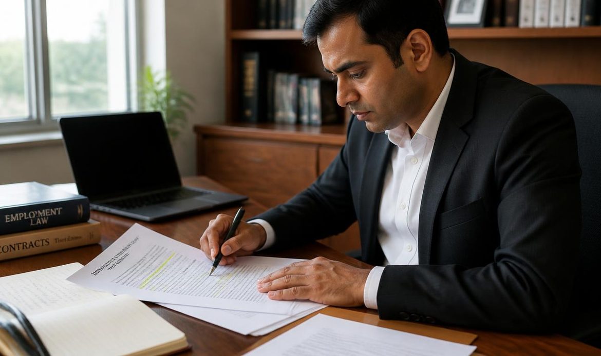 Lawyer reviewing confidentiality and key clauses in an employee NDA