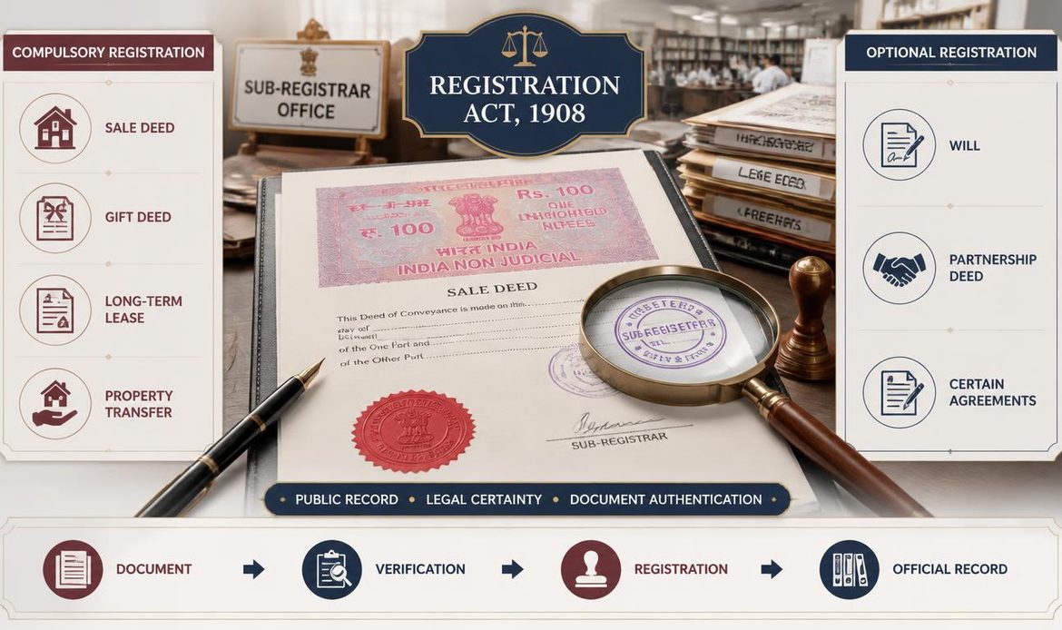 Registration Act 1908 showing compulsory and optional document registration in India