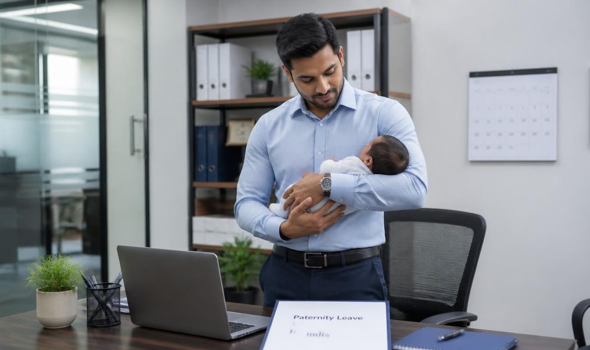 Indian corporate employee with newborn baby representing paternity leave rights in India.