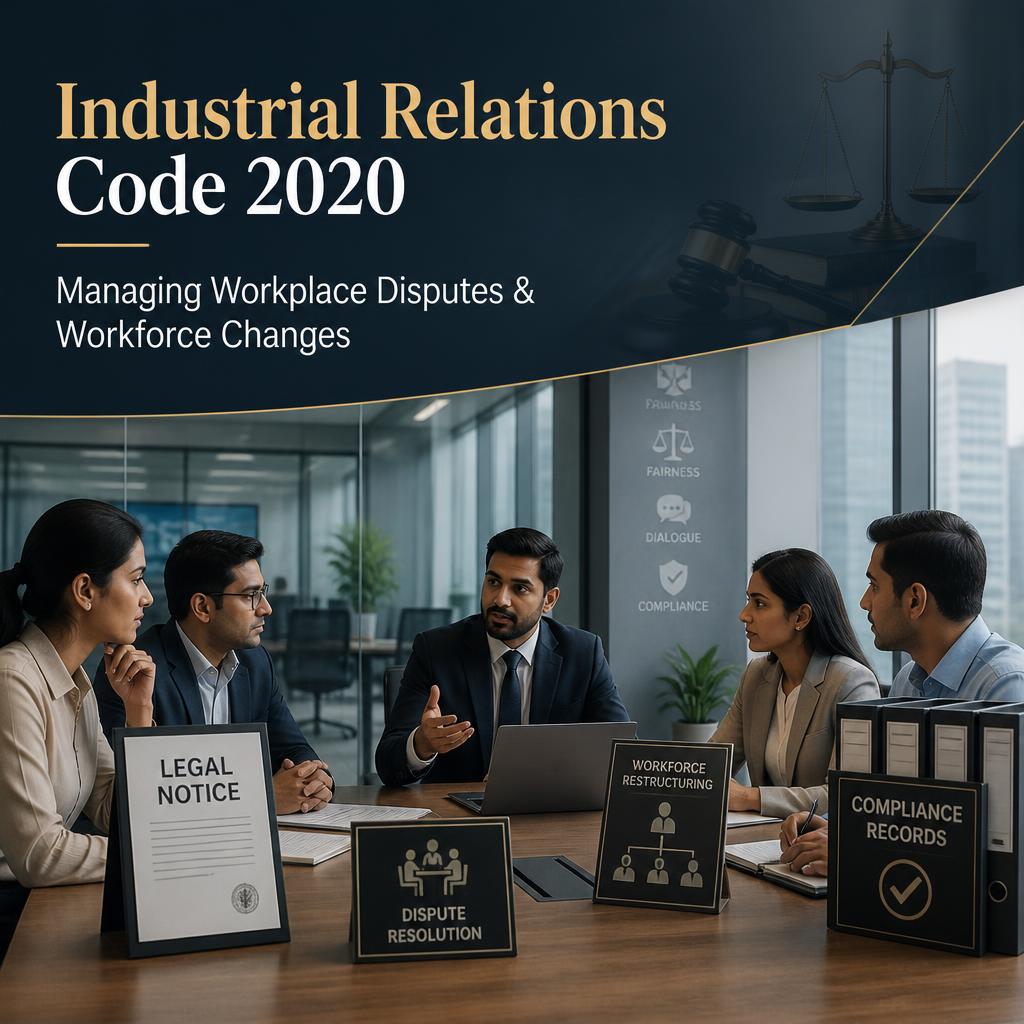 Industrial Relations Code compliance covering workplace disputes, notices, strikes, retrenchment and workforce management.