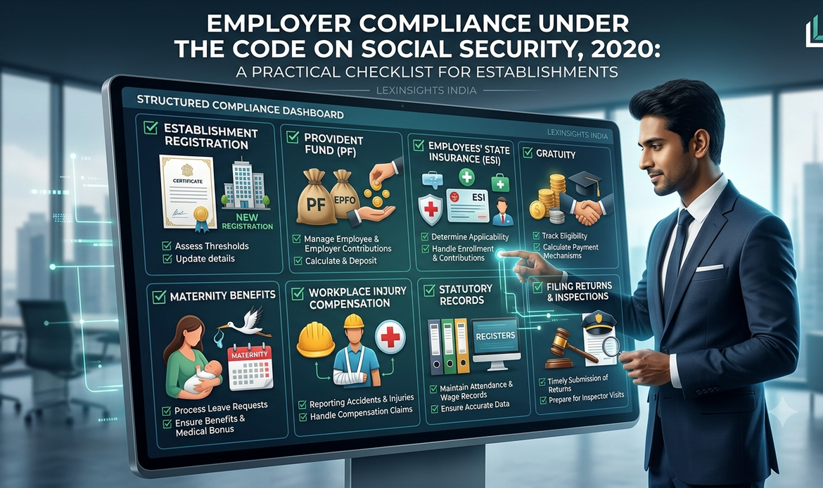 Employer compliance checklist under the Code on Social Security covering registration, contributions, records and statutory reporting.