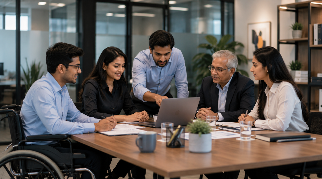 Diverse employees working together under an equal opportunity workplace policy