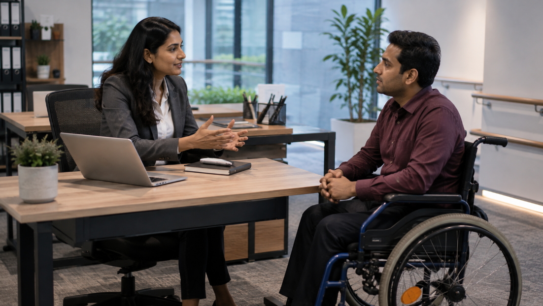 HR manager discussing reasonable workplace accommodation with an employee